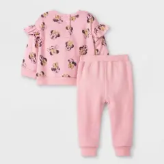 Baby Girls' 2pc Minnie Mouse Long Sleeve Fleece Pullover and Jogger Set - Pink