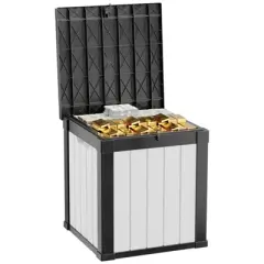 FURNIinspire Deck Boxes 50 Gallon Deck Box, Outdoor And Indoor Storage Container, Waterproof Resin Storage Bin, Black And White, 22&ldquo;*22&rdquo;*24&ldquo;