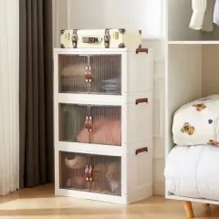 DOMETOUR Two-Layer Foldable Plastic Storage Box, Stackable And Space-Saving, Perfect For Homes, Offices, Closets, And Dorms.