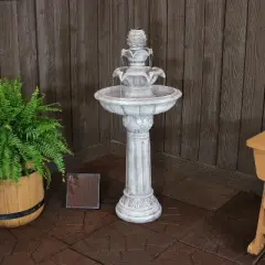 Sunnydaze Outdoor Solar Powered Ornate Elegance Tiered Water Fountain with Battery Backup and LED Light - 41"