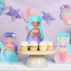 Big Dot of Happiness 8 Count Mermaid Characters 3D Centerpiece Table Decorations, Freestanding Mermaid Centerpieces for Girls' Birthday Party Decor