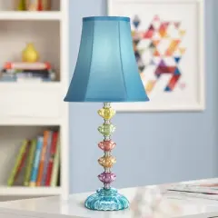 360 Lighting Bohemian Country Cottage Accent Table Lamp 21" High Teal Blue Stacked Glass for Bedroom Living Room Bedside Nightstand Office Kids Family