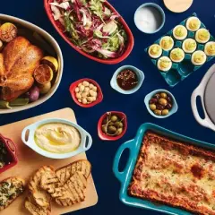 Rachael Ray Solid Glaze Ceramic 2pc Oval Au Gratin Set Agave Blue: Heat-Resistant Baking Dishes, Microwave & Dishwasher Safe