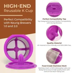 PureLine Reusable K Cups for Keurig, K CUP Coffee Filter Refillable Single K CUP for Keurig 2.0 1.0, BPA Free (8 Pack)