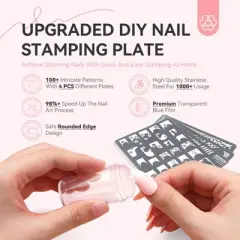 Saviland Nail Stamper Plates: 4PCS French Stamping Plates - Wave Stripes, Reusable Stainless Steel Tools