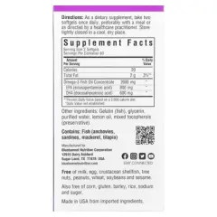 Bluebonnet Nutrition Omega-3 Fish Oil, Heart Health, Lemon, 120 Softgels (1,000 mg per Softgel)