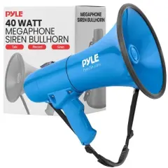 Pyle 40W Megaphone Bullhorn - Handheld Mic, Siren/Music Modes, 800-Yard Range - PMP46WLT