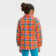 Girls' Button-Down Plaid Shacket - Cat & Jack&trade; Orange