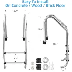 2/3/4/5 Step Inground Pool Ladder &ndash; 304 Stainless Steel Swimming Pool Steps with Non-Slip Treads, Heavy-Duty Ladde