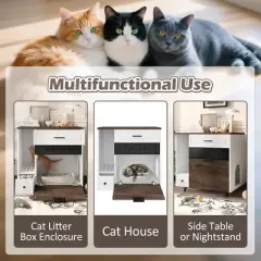 APRILSOUL Cat Litter Box Enclosure, Indoor Hidden Furniture, Cat House End Table, Living Room, White & Brown