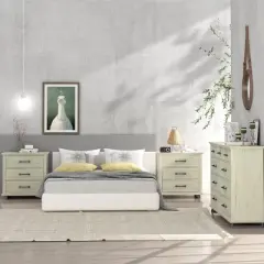 Festivo 3pc Contemporary 9 Drawer Dresser and 3 Drawer Nightstand Set Saw Cut Off-White: MDF, Metal Legs, Anti-Tip