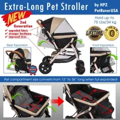 HPZ Pet Rover XL Stroller - Extra Long Premium Heavy Duty Dog/Cat/Pet Stroller Travel Carriage with Convertible Compartment/Zipperless Entry