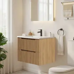 Wooakway 24" Walnut Floating Wall Mounted Bathroom Vanity Cabinet