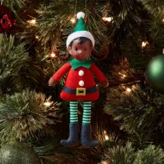 Fabric Elf Child with Braids and Green Hat Christmas Tree Ornament - Wondershop&trade;: Indoor Use, No Battery Required