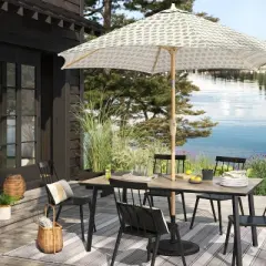 7'x10' Striped Rectangular Woven Outdoor Area Rug Charcoal Gray/Ivory - Threshold&trade;