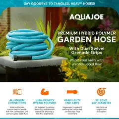 Aqua Joe 50' Professional Grade Garden Hose with Dual Swivel Grenade Grips, Kink-Free and Abrasion Resistant Flexible Hybrid Polymer, AJPGH50-PRO