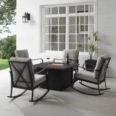 5pc Dahlia Outdoor Steel Set with Fire Table Taupe/Matte Black - Crosley