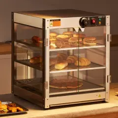 VEVOR 3-Tier Commercial Food Warmer Display, 800W Food Display Warmer with Light, 86℉~185℉ Temperature Control, 90L Large Capacity