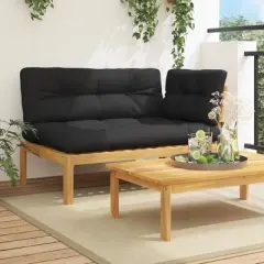 vidaXL Patio Pallet Corner Sofa - Black Cushions, Solid Acacia Wood, Modular Design, Outdoor/Garden/Terrace Furniture