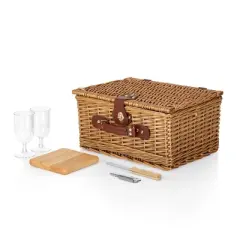 Picnic Time Classic Wine and Cheese Picnic Basket Red and White Gingham Pattern