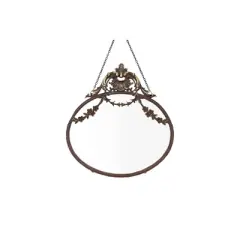 10.5" x 13.5" Antique Inspired Hanging Oval Mirror with Pewter Frame Rust Black- 3R Studios