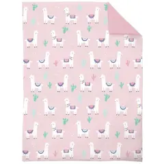 Everything Kids Pink and Mint Llama 4 Piece Toddler Bed Set - Comforter, Fitted Bottom Sheet, Flat Top Sheet, Reversible Pillowcase