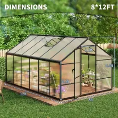 GustoWave 8x12 ft Outdoor Polycarbonate Greenhouse for Garden, Backyard, Patio, or Lawn