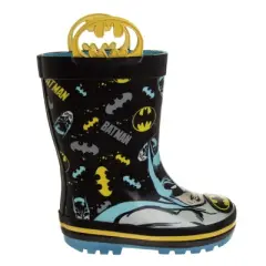 Batman Rubber Rainboots - Waterproof Lightweight Easy On with Easy Pull Handles (sizes 7-1 Toddler / Little Kid / Big Kid)