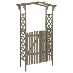 vidaXL Pergola Outdoor Pergola Garden Arch with Gate for Deck Solid Wood Fir - Gray