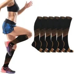 Extreme Fit Copper Compression Socks - Knee High for Running, Athtletics, Travel - 6 Pair 