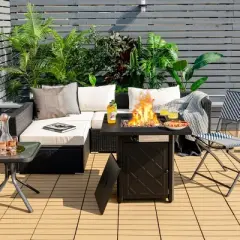 Costway 28''  Propane Fire Pit Table 50,000 BTU Patio Square Gas Fireplace W/Lava Rock