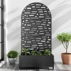 PexFix 72 in. x 35 in. Arched Outdoor Metal Trellis with Planter Box in Black