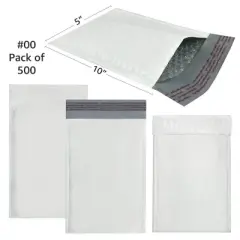 UOFFICE Pack of 500 Poly Bubble Mailer Bags 5"x10"- #00 Padded Envelopes