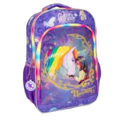 Unicorn Academy 16&rdquo; Backpack with Rainbow Hair Extension, School Bag for Girls Featuring Sophia & Wildstar, Purple