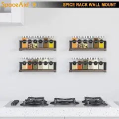 4 Pack Spice Rack Wall Mount with 24 Jars, 386 Label(Black)