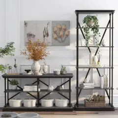 2pc Tullymore Open Shelf Console Table and Bookcase Set - miBasics