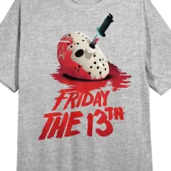 Friday the 13th Bloody Mask and Title Logo Women's Gray Graphic Sleep Shirt