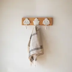 3 Fleur Hook Wall Hanger Cast Iron & Wood - Foreside Home & Garden