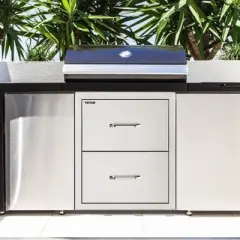 VEVOR Outdoor Kitchen Drawers 14W x 14.3H x 23D Inch, Flush Mount Double BBQ Drawers Stainless Steel with Handle, BBQ Island Drawers,Silver