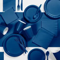24ct Navy Blue Oval Plates Blue