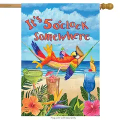 5 O'clock Parrot Summer House Flag Tropical Beach Humor 28" x 40" Briarwood Lane