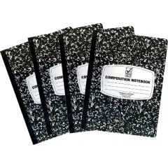 4E's Novelty Composition Notebook 4 Pack - Hard Cover, 100 Sheets 9.75" x 7.5" Black Marble School Supplies Notebooks for Students