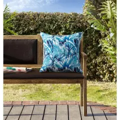 Kate Aurora 2 Piece Blue Tropical Floral Indoor/Outdoor Oversized & Overfilled Zippered Throw Pillow - 20" X 20"