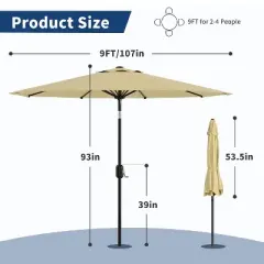 GustoWave 9Ft Outdoor Patio Umbrella for Pool, Deck, Yard, Garden