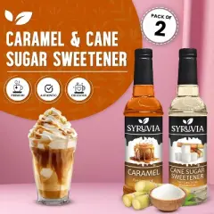 Syruvia Coffee Flavors Variety Pack: Caramel & Cane Sugar Sweetener 25.4 fl oz Syrup