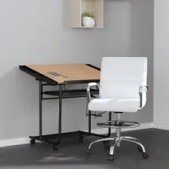 Merrick Lane Mid-Back Drafting Chair with Adjustable Foot Ring Faux Leather Upholstered Swivel Chair with Chrome Base