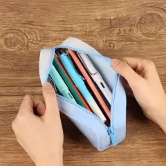 Boersma Blue Pencil Case &ndash; Large Capacity Waterproof Silicone Pen Pouch, Aesthetic Stationery Organizer for School, Office, Teen Boys & Girls