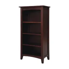 Alaterre Furniture Shaker Cottage 4-Shelf Bookcase, Classic Wood Bookshelf with Open Storage for Living Room, Office or Kids Room, Espresso Finish