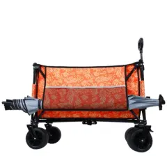 DSVIMOY Folding Wagon Cart with Bonus Picnic Mat, Drink Holders, and Side Pocket for Camping, Sports, Orange Print, 37.4"*23.03"*38.98"