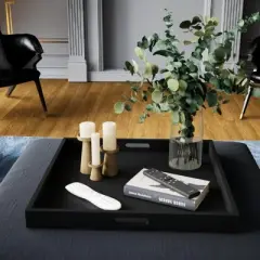 Attop Modern Extra Large 20" Black Decorative Tray with Cutout Handles for Coffee Table Home Decor